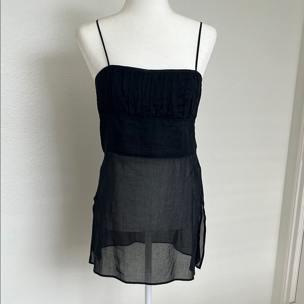 Piazza Sempione Black Partially Sheer Spaghetti Strap Top